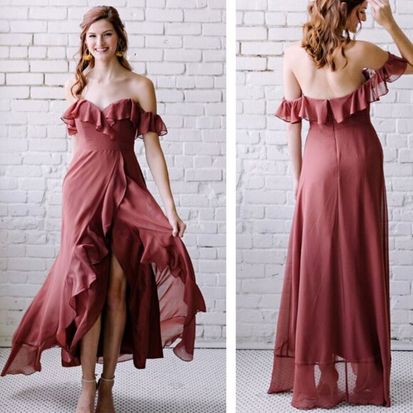 Revelry Scarlet Chiffon Ruffle Maxi Dress 29584 - Picture 1 of 16